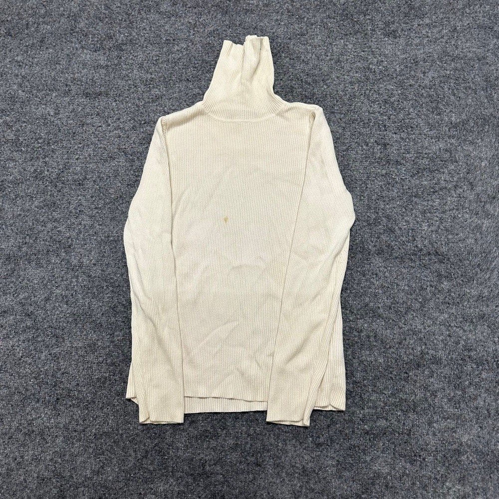 Lauren Ralph Lauren Turtleneck Womens Size L Cream Ribbed Cotton Long Sleeve Top